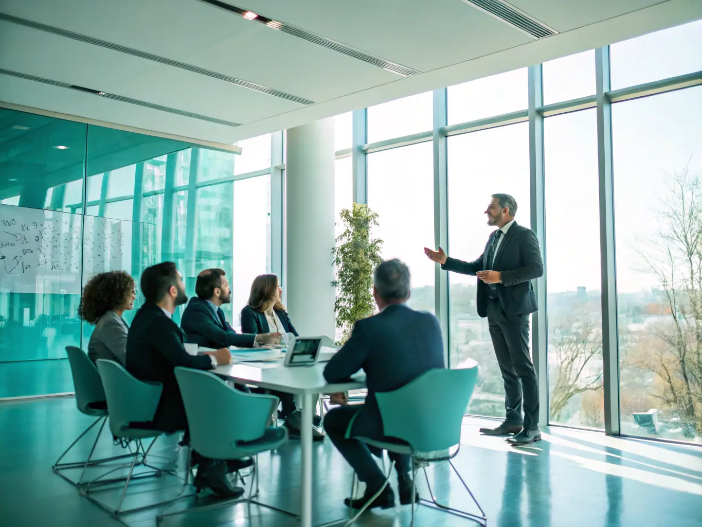 An image depicting a person confidently leading a team in a high-pressure situation, symbolizing the leadership skills developed through the Dominum program.